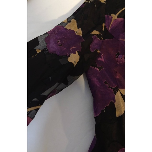 Alex Evenings Jacket Blazer Black Purple Floral Small 3/4 Sheer Sleeves - Picture 9 of 9